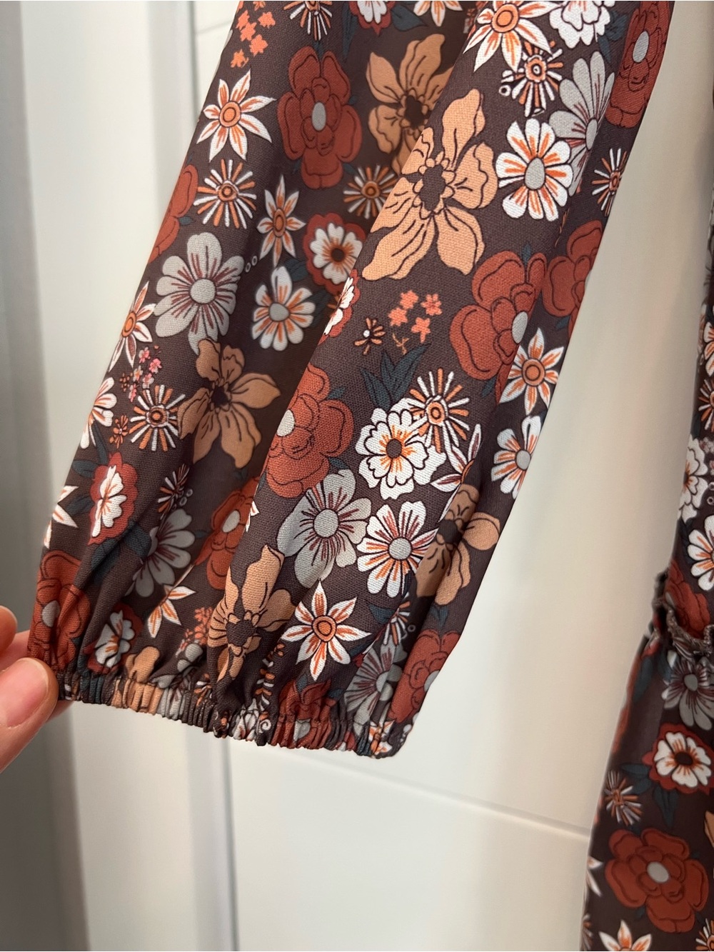 Smocked Floral Tiered Mini Dress - Rust Multi - Picture 7 of 9